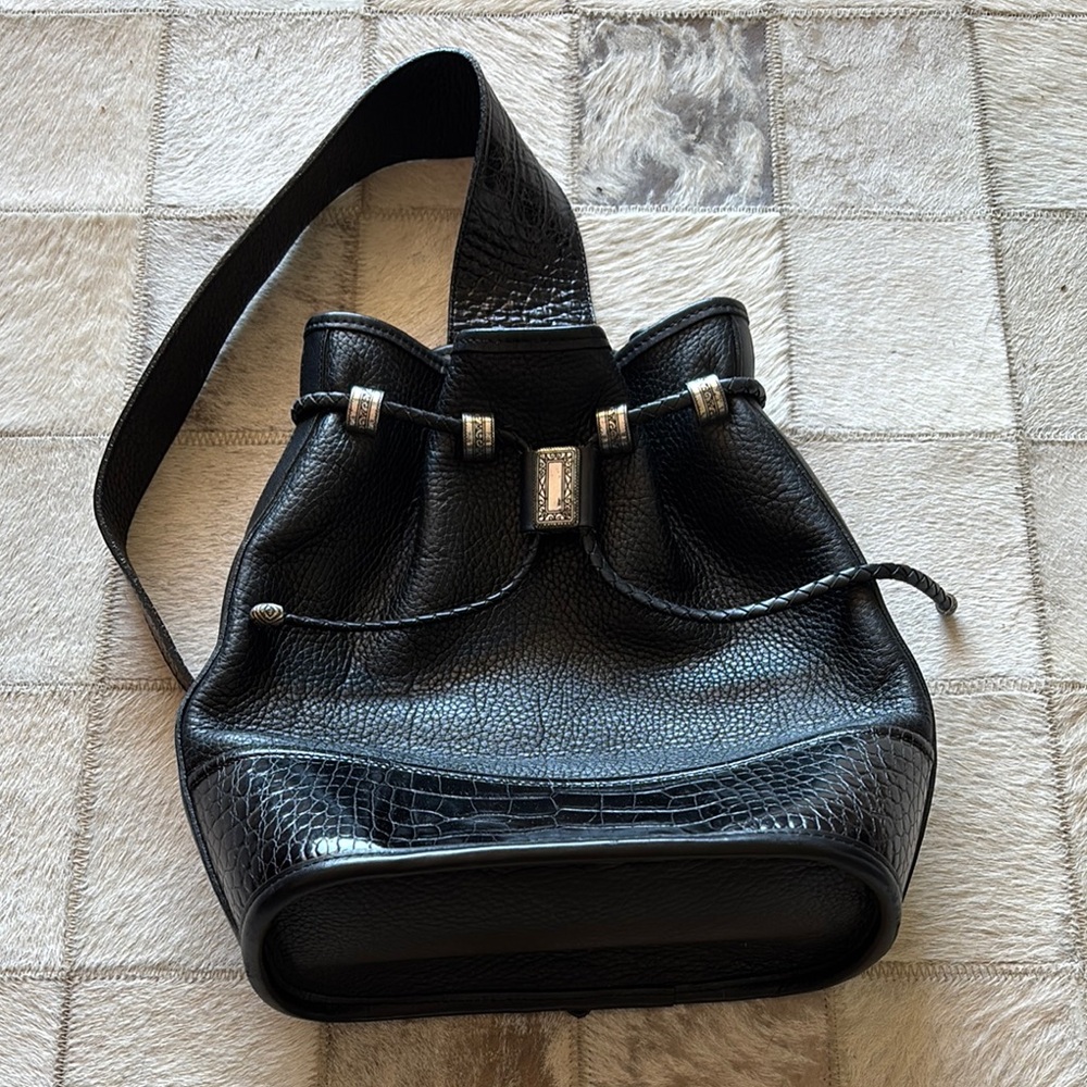 Black Leather Brighton Bucket Bag